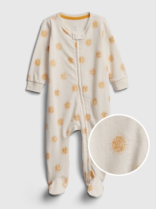 1 of 8 showing, with the color ivory frost of product Baby 100% Organic Cotton Sun Graphic One-Piece