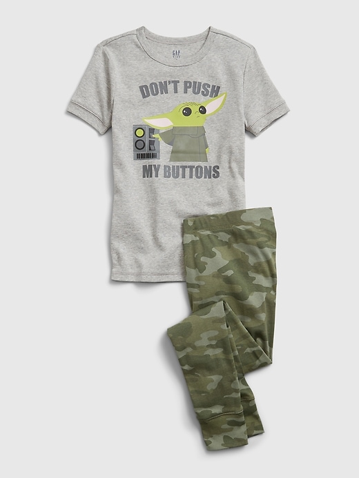 1 of 8 showing, with the color heather grey of product GapKids &#124 Star Wars™ The Mandalorian 100% Organic Cotton PJ Set