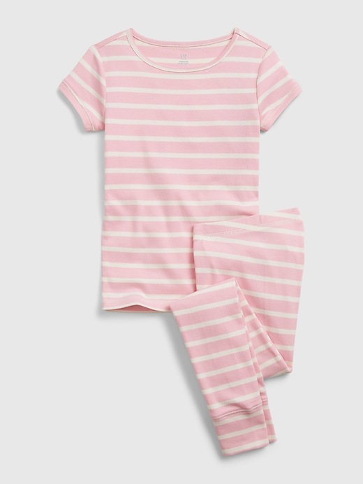1 of 8 showing, with the color pink stripe of product Kids 100% Organic Cotton Stripe PJ Set