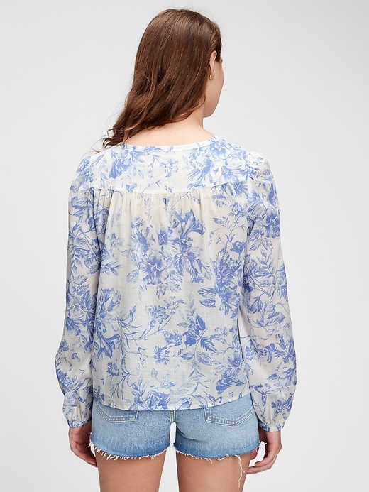 2 of 8 showing, with the color blue floral of product Print Button-Front Blouse