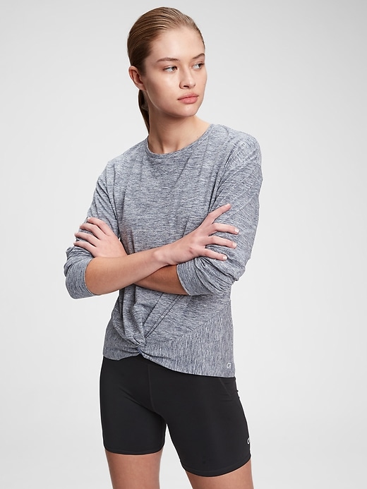 1 of 8 showing, with the color bicoastal blue of product GapFit Breathe Twist-Front T-Shirt