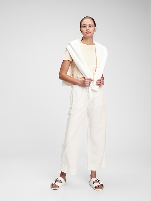 1 of 8 showing, with the color new off white of product High Rise Linen-Blend Wide-Leg Pants