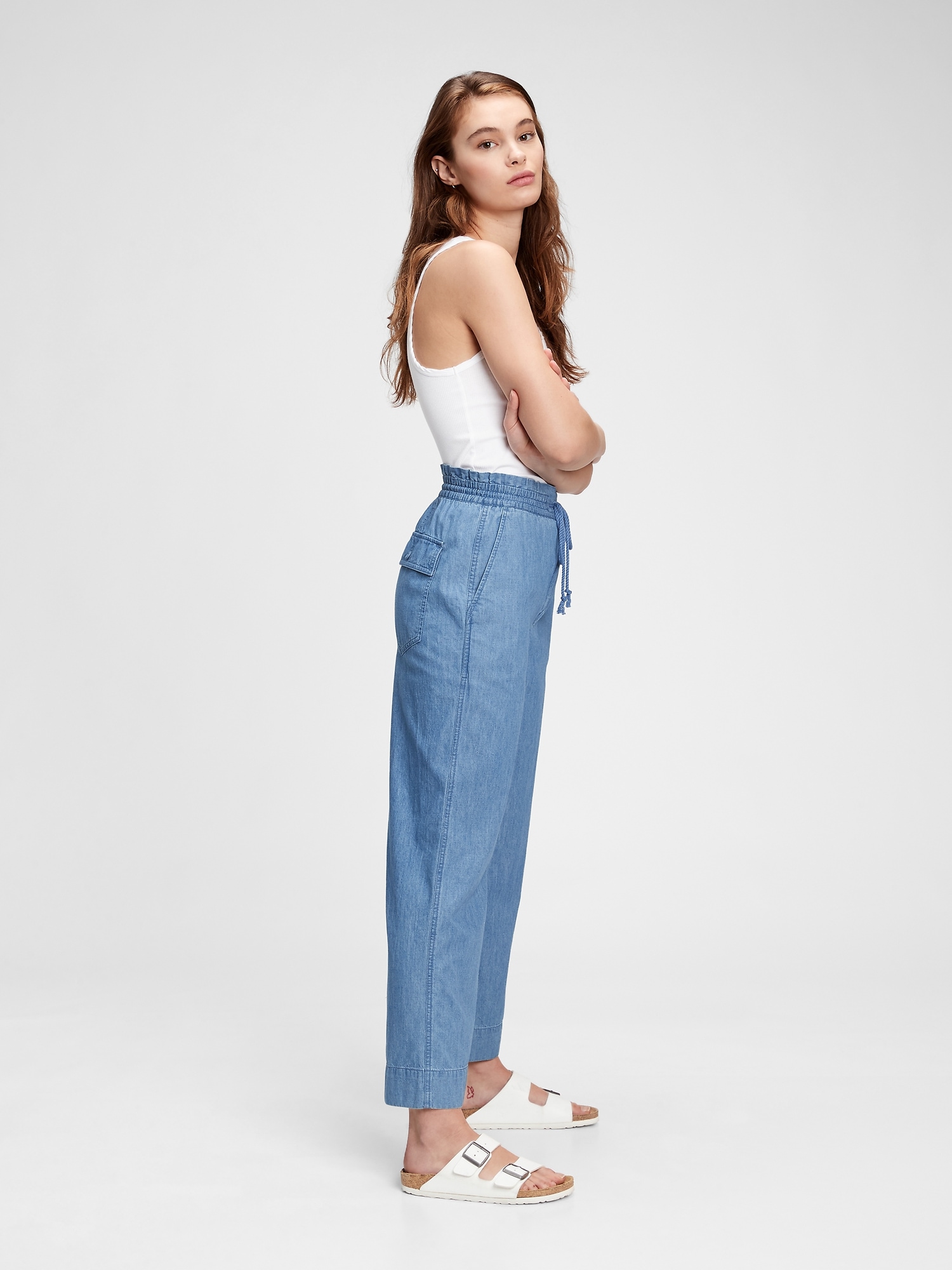 High-rise chambray wide-leg jeans