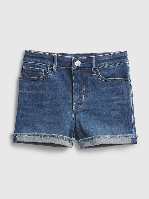 2 of 8 showing, with the color dark wash of product Kids Gen Good High Rise Denim Shortie Shorts with Stretch