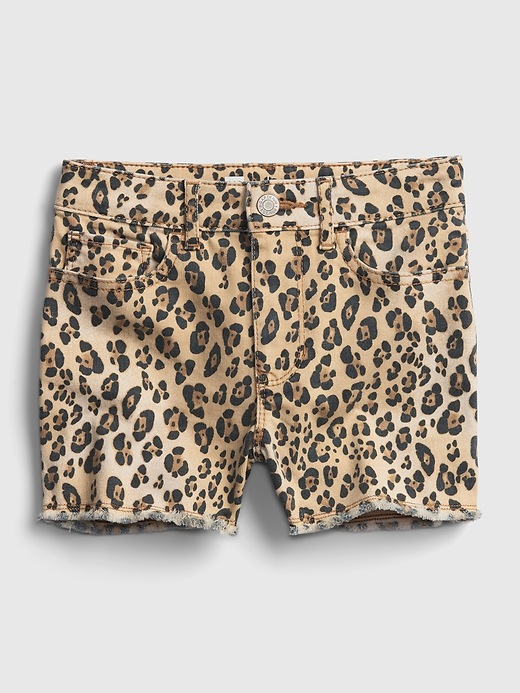 Image number 2 showing, Kids High-Rise Leopard Print Denim Shorts with Stretch