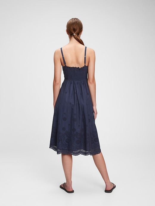 2 of 8 showing, with the color navy blue of product Squareneck Eyelet Midi Dress