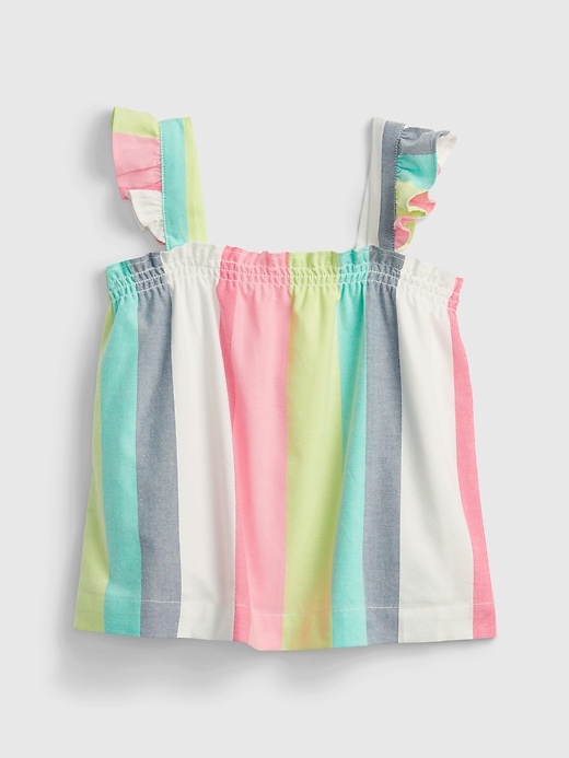 1 of 8 showing, with the color wide multi blue stripe of product Toddler Flutter Smocked Top
