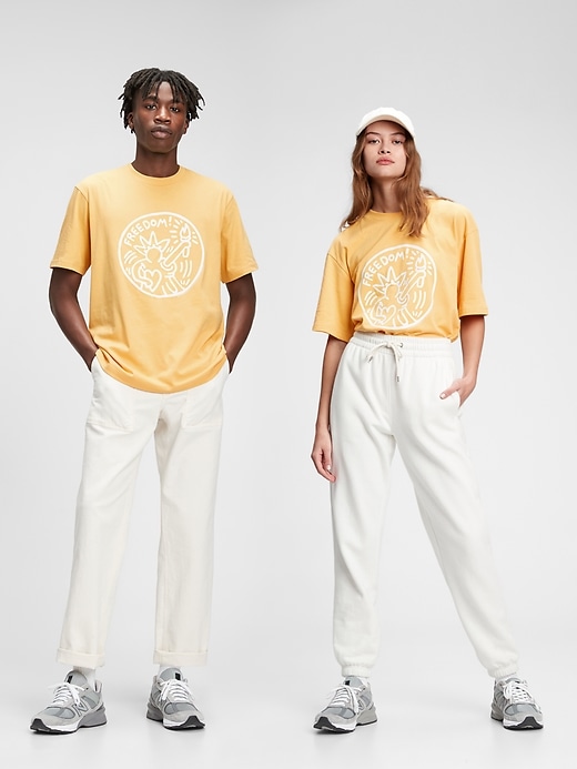 1 of 8 showing, with the color gold wash of product Keith Haring Graphic T-Shirt