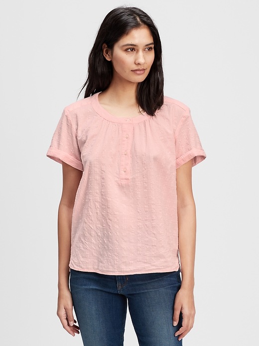 Gap Roll Sleeve Button Front Top