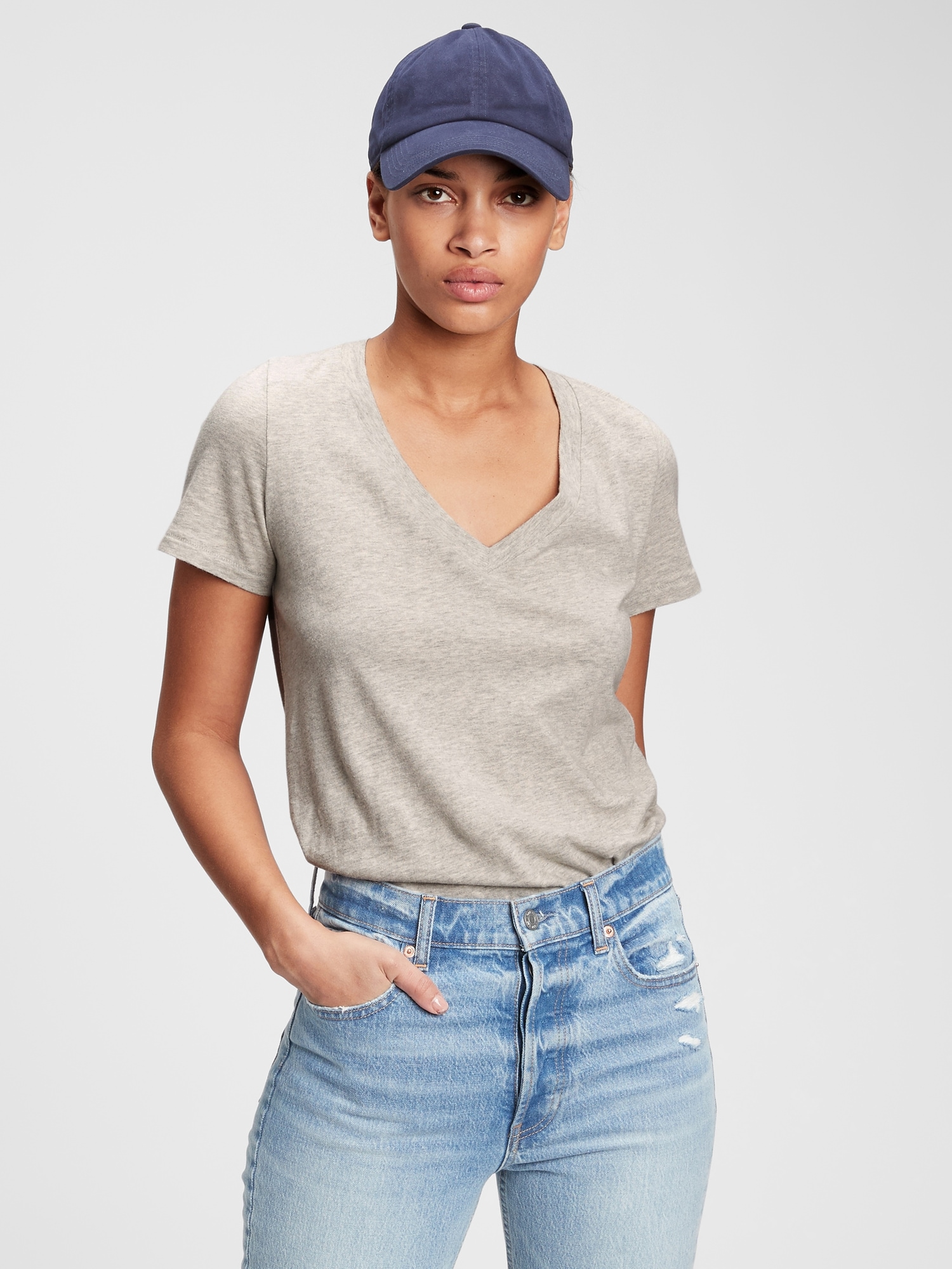 Gap Organic Cotton Vintage V-neck T-shirt In Grey