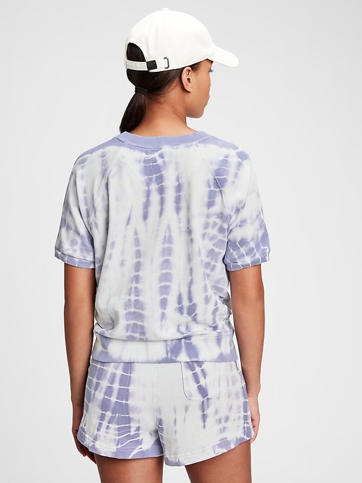 2 of 8 showing, with the color blue tie dye of product Vintage Soft Raglan Short Sleeve Crewneck Sweatshirt