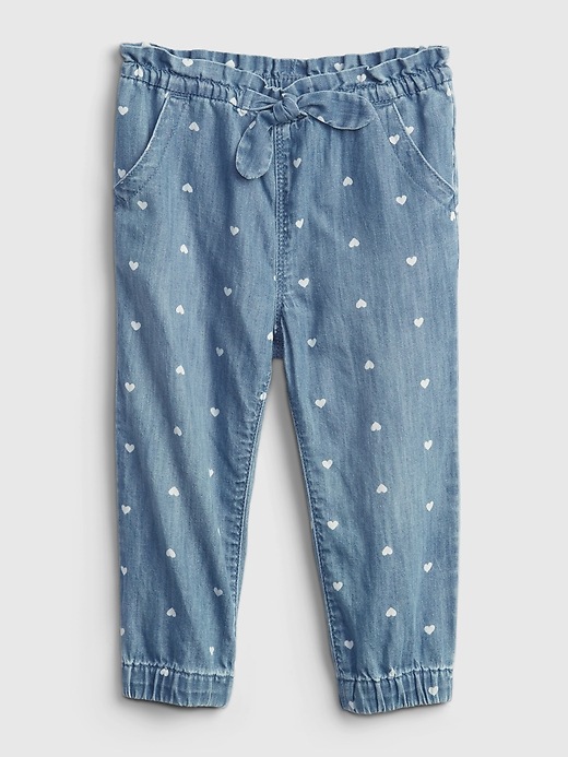 Image number 1 showing, Toddler Denim Heart Print Pull-On Joggers with Washwell&#153
