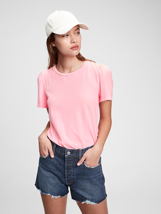 1 of 8 showing, with the color neon impulsive pink of product Flutter Sleeve T-Shirt