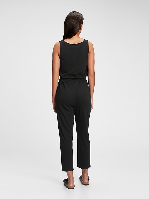 2 of 8 showing, with the color true black of product Sleeveless Henley Jumpsuit