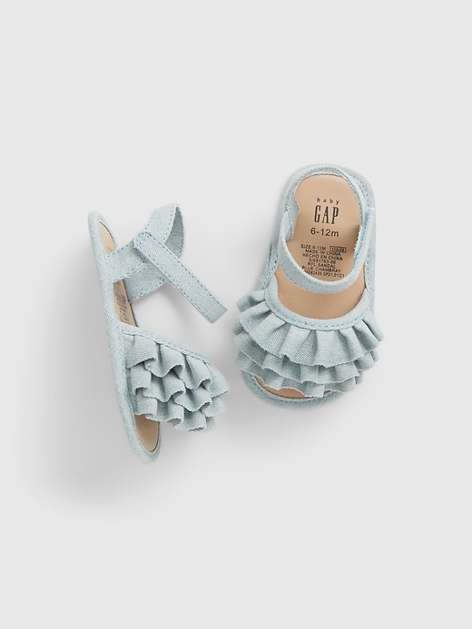 View large product image 1 of 1. Baby Chambray Ruffle Sandals
