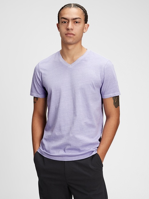 1 of 8 showing, with the color aurora purple of product Classic V-Neck T-Shirt