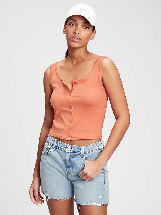 1 of 8 showing, with the color sunburn orange of product Modern Cropped Tank Top