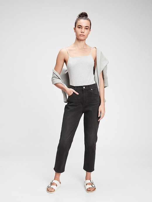 1 of 8 showing, with the color absolute black of product Sky High Rise Mom Jeans with Washwell