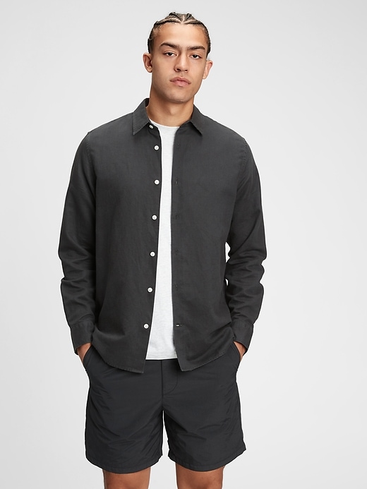 1 of 8 showing, with the color black moonless night of product Linen-Cotton Shirt