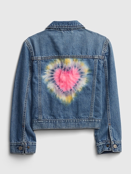 1 of 8 showing, with the color medium wash of product Kids Heart Tie-Dye Denim Jacket