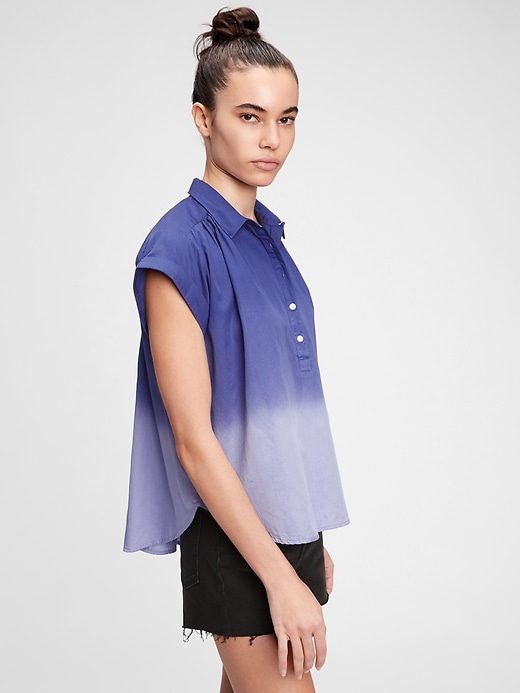 1 of 8 showing, with the color blue dip dye of product Pleated Popover Top