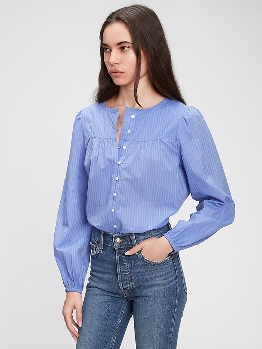 Image number 1 showing, Stripe Button-Front Blouse