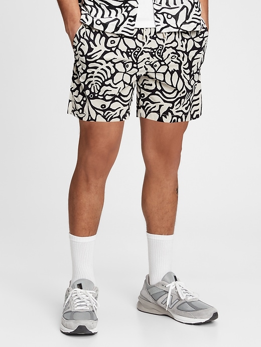 1 of 8 showing, with the color BLACK WHITE MULTI of product 6" Swim Trunks