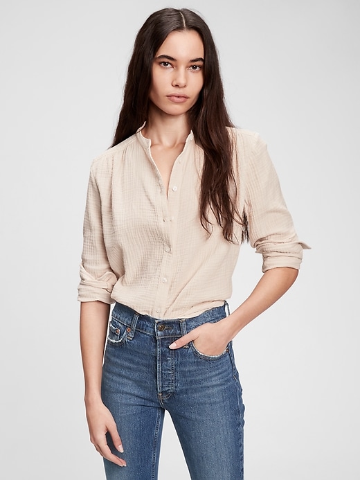 View large product image 1 of 1. Gauze Button-Front Shirt