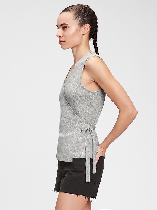 1 of 8 showing, with the color heather grey of product Softspun Sleeveless Wrap-Front Top