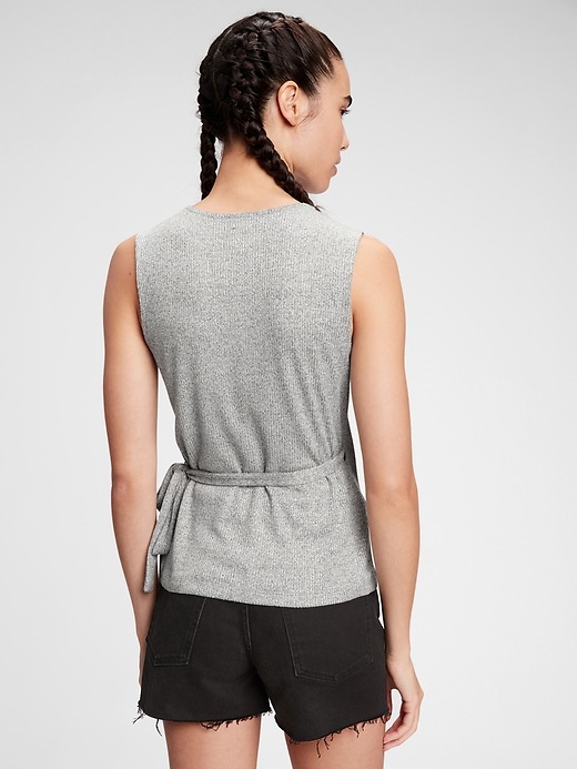 2 of 8 showing, with the color heather grey of product Softspun Sleeveless Wrap-Front Top