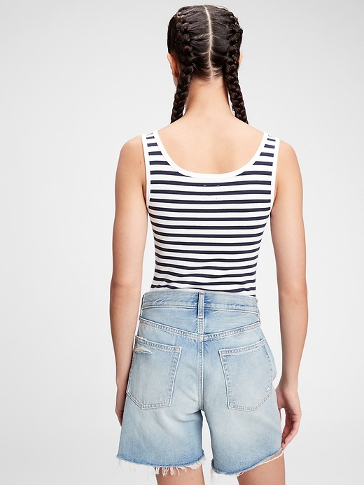 2 of 8 showing, with the color navy blue & white stripe of product Modern Henley Bodysuit