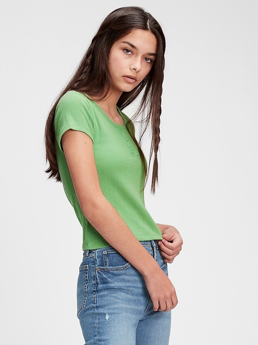 1 of 8 showing, with the color string bean of product Teen Cropped Henley T-Shirt