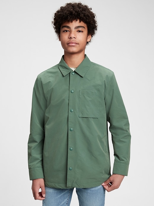 1 of 8 showing, with the color district green of product Teen Recycled Shirt Jacket with QuickDry