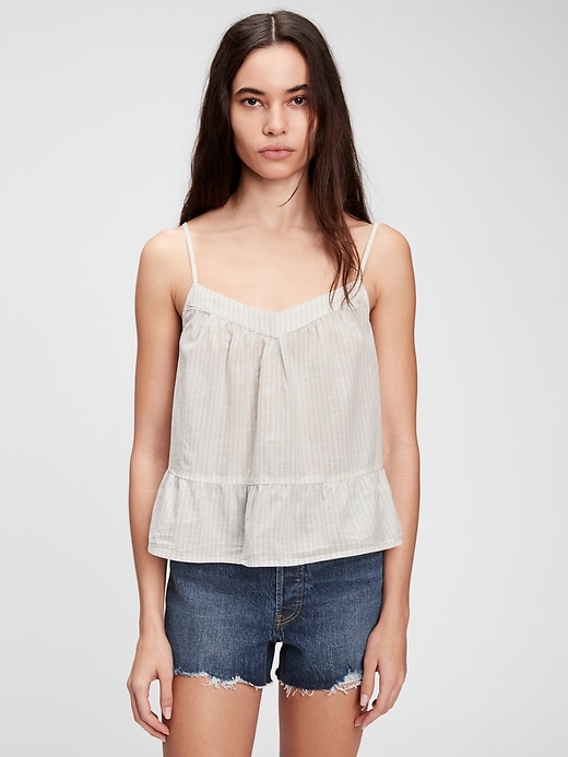 1 of 8 showing, with the color off white stripe of product Peplum Swing Cami