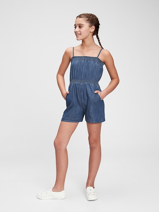 2 of 8 showing, with the color medium wash of product Kids Denim Romper