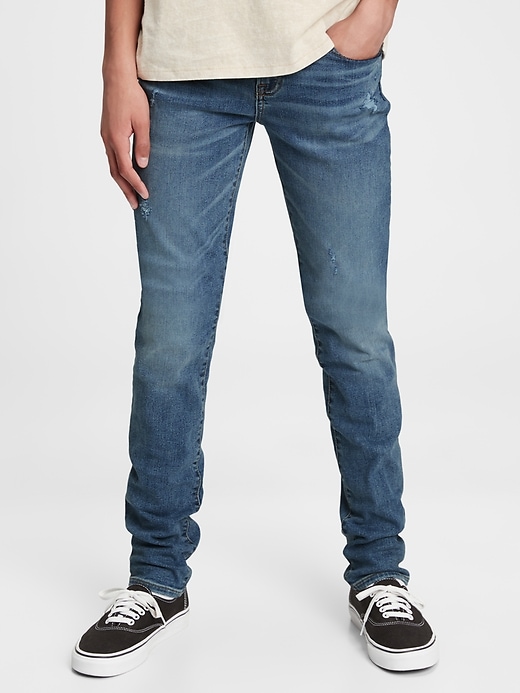 1 of 8 showing, with the color medium wash of product Teen Stacked Ankle Skinny Jeans with Washwell™