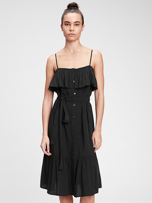 1 of 8 showing, with the color true black of product Ruffle Cami Dress