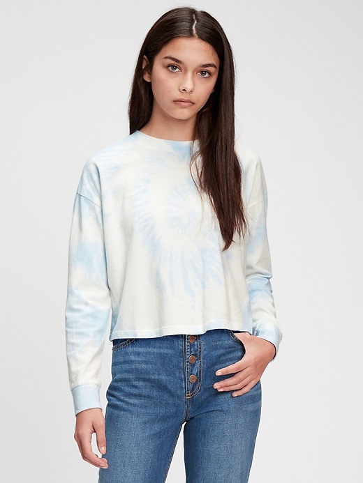 1 of 8 showing, with the color blue tie dye of product Teen 100% Organic Cotton Tie-Dye Cropped T-Shirt