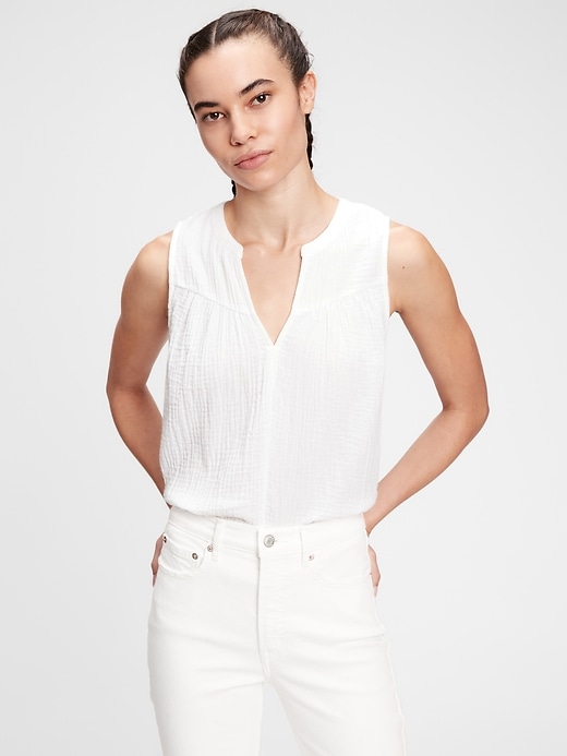 1 of 8 showing, with the color fresh white of product Sleeveless Gauze Top