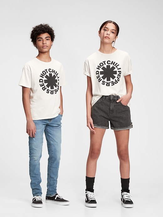 1 of 8 showing, with the color new off white of product Teen &#124 Red Hot Chili Peppers Graphic Recycled Polyester T-Shirt