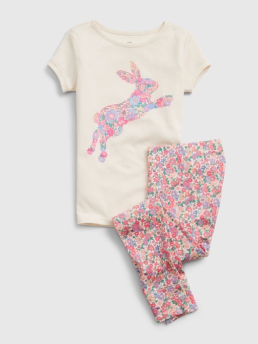 Image number 1 showing, Kids 100% Organic Cotton Floral Bunny Graphic PJ Set