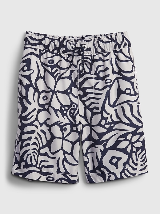 1 of 8 showing, with the color hibiscus of product Kids 100% Recycled Polyester Floral Swim Trunks