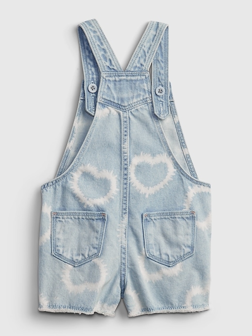 2 of 8 showing, with the color big hearts white of product Toddler Denim Tie-Dye Heart Shortalls with Washwell™