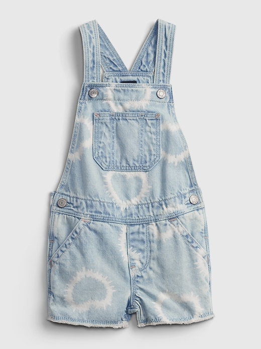 1 of 8 showing, with the color big hearts white of product Toddler Denim Tie-Dye Heart Shortalls with Washwell™