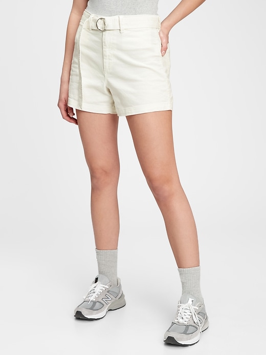 1 of 8 showing, with the color milk white of product 4" High Rise Belted Shorts