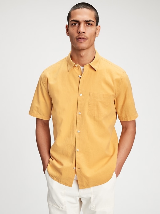 1 of 8 showing, with the color gold wash of product Linen-Cotton Shirt