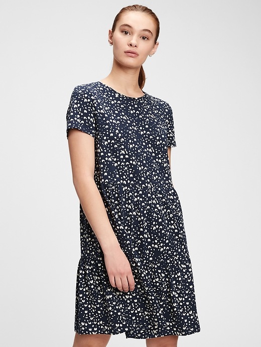 1 of 8 showing, with the color navy blue print of product Print Tiered Dress