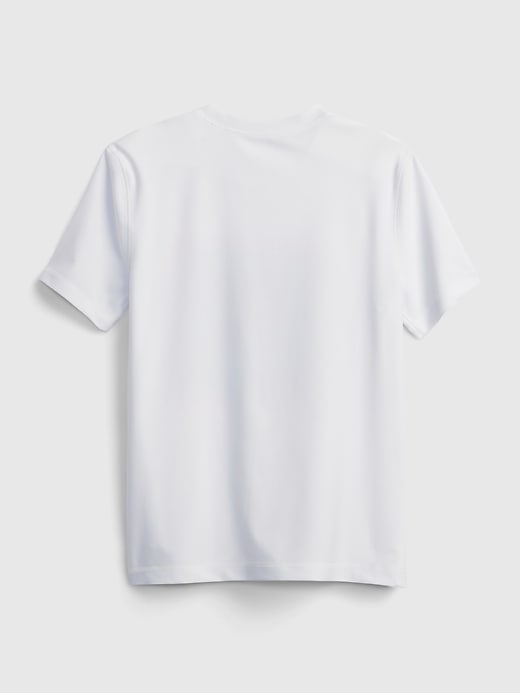 2 of 8 showing, with the color optic white of product Kids Recycled Palm Tree Graphic Swim Rash Guard Top
