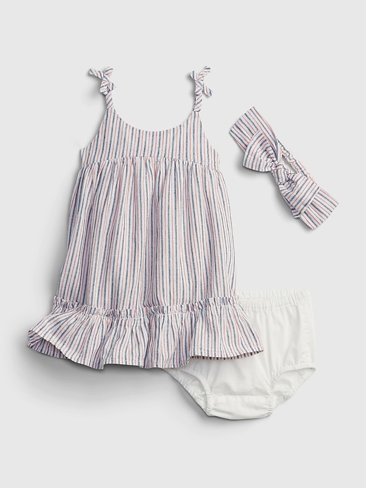 1 of 8 showing, with the color off white stripe of product Baby Stripe Dress Set