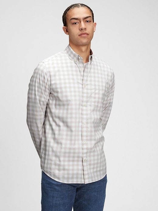 1 of 8 showing, with the color khaki gingham of product Performance Poplin Shirt In Untucked Fit